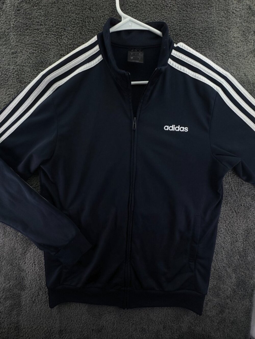 Adidas Full Zip Medium Black Striped Jacket Adult Polyester W/ Logo Track